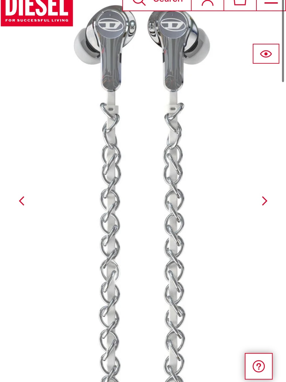 Diesel Silver Charm Chain Earphone Necklace with White Cable and Inline Control - Picture 3 of 8